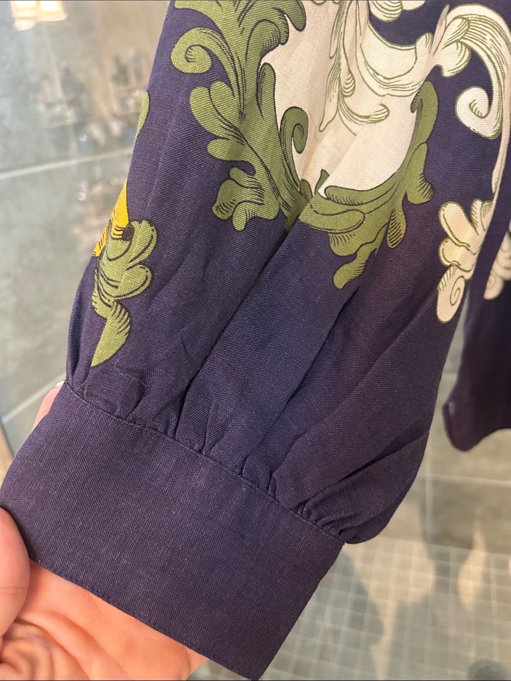 FARM Rio Navy, Cream & Yellow Botanical Button-Front Blouse - Picture 5 of 9